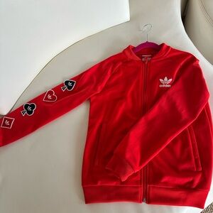 Adidas Kids Red Hoodie with Card Suit Graphics